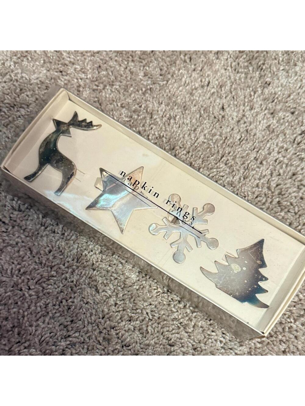 Pier 1 Silver Holiday Napkin Rings Set